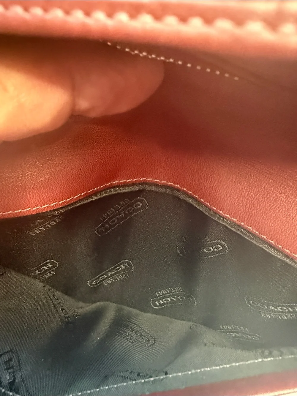 Coach Black Leather Wallet with Contrasting Stripes